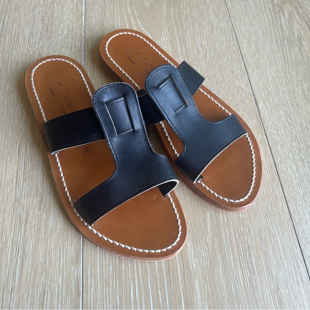 K.Jacques Womens Leather Slip-On Slide Sandals Leather Size FR 37 US 5.5/ 6 NEW